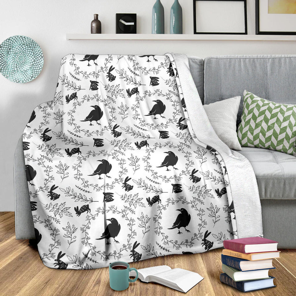 Crows Floral Wreath Rabbit Pattern Premium Blanket