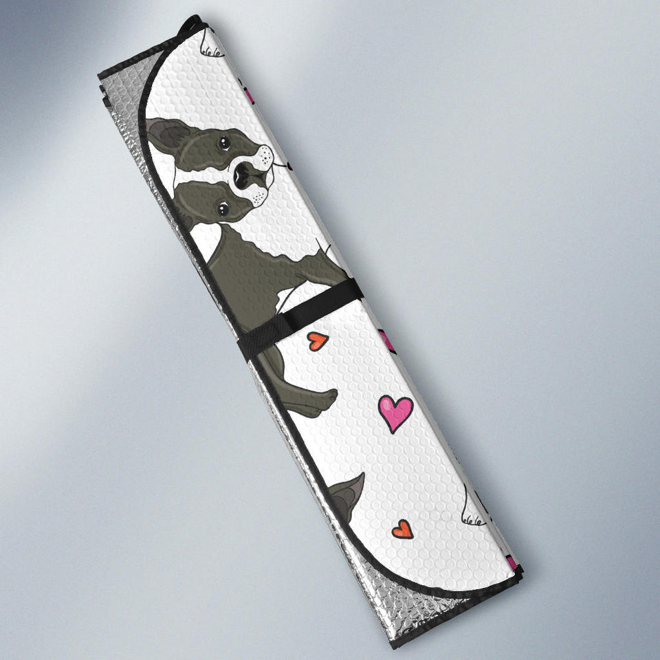 Boston Terrier Dog Hearts Vector Pattern Car Sun Shade