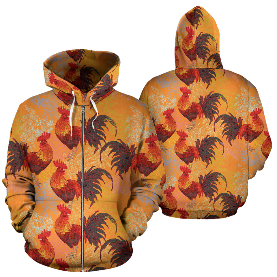 Red Rooster Chicken Cock Pattern Zip Up Hoodie