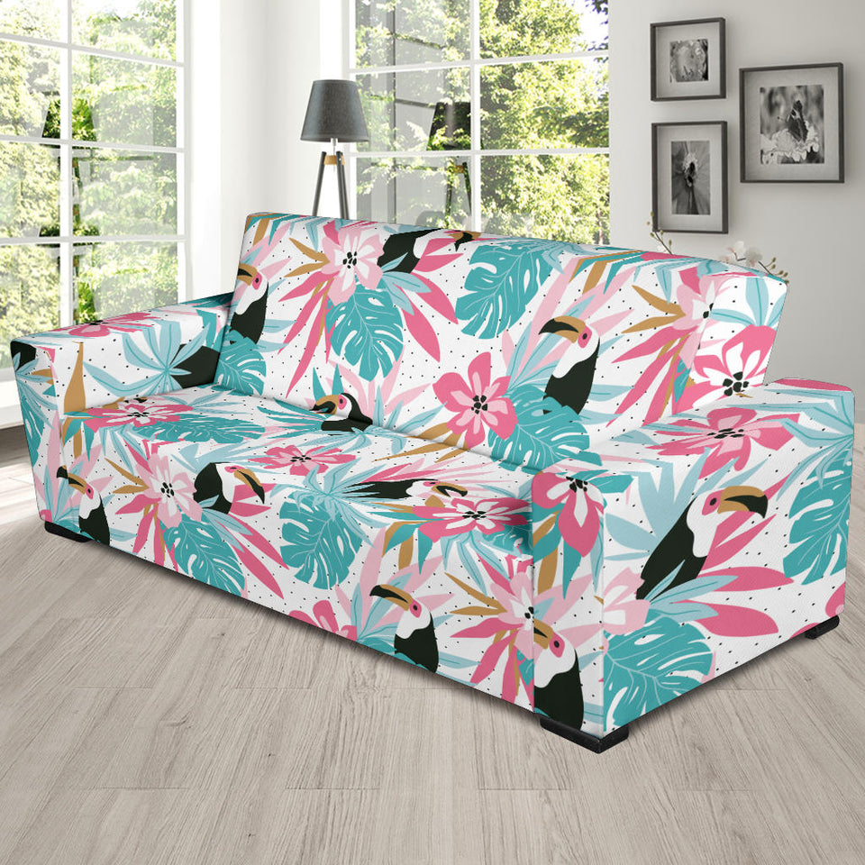 Toucan Tropical Flower Leave Pattern Sofa Slipcover