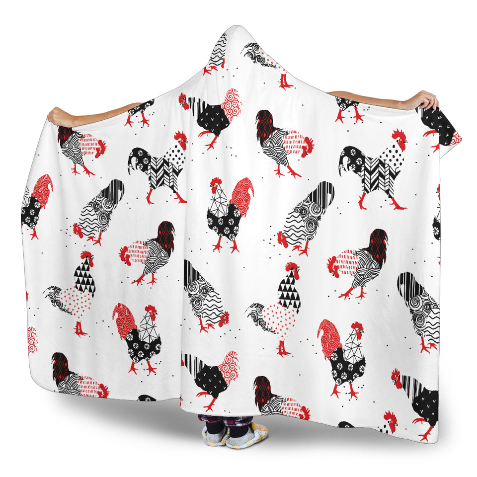 Cool Rooster Chicken Cock Floral Ornament Background Hooded Blanket