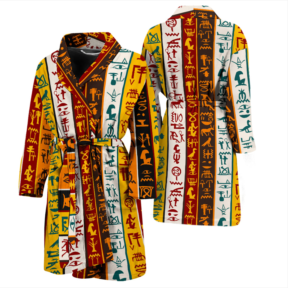 Egypt Hieroglyphics Pattern Print Design 01 Men's Bathrobe