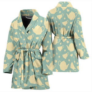 Tea Pots Pattern Print Design 02 Women's Bathrobe