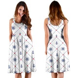 Anchor Rudder Nautical Design Pattern Sleeveless Midi Dress