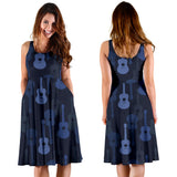 Blue Theme Guitar Pattern Sleeveless Midi Dress