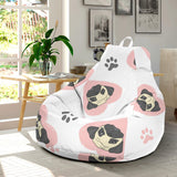 Cute Pugs Pink Heart Paw Pattern Bean Bag Cover