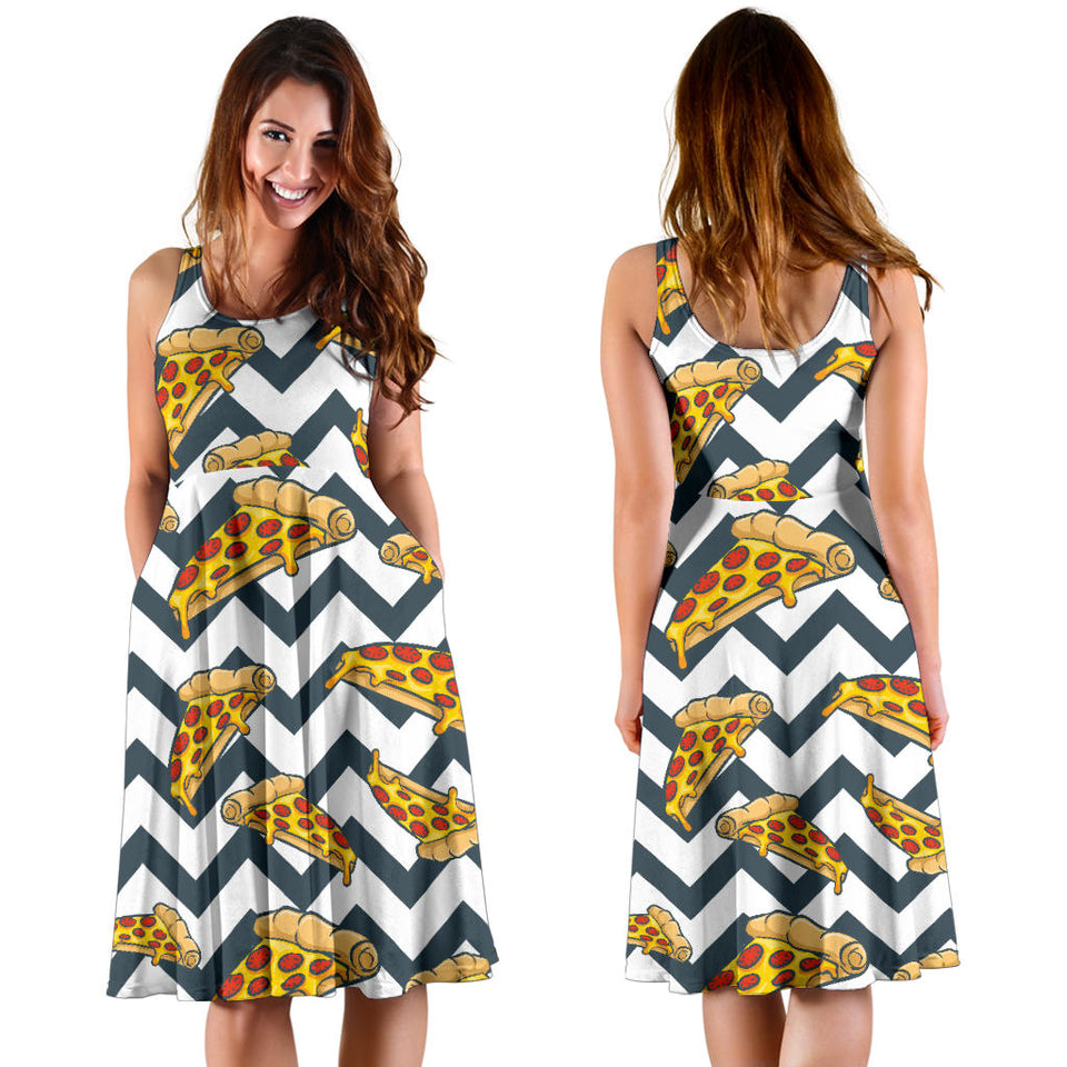 Pizza Design Pattern Sleeveless Midi Dress