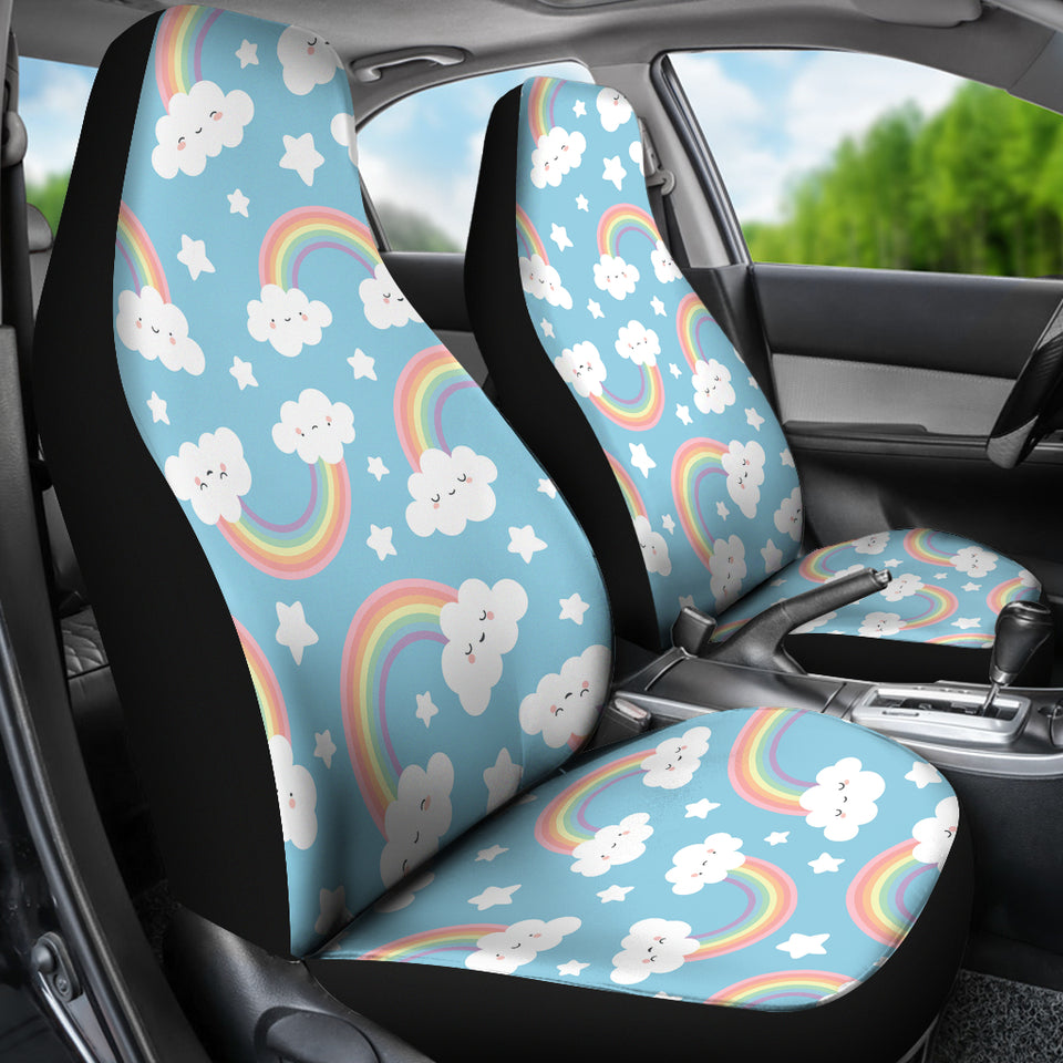 Cute Rainbow Clound Star Pattern Blue Background  Universal Fit Car Seat Covers