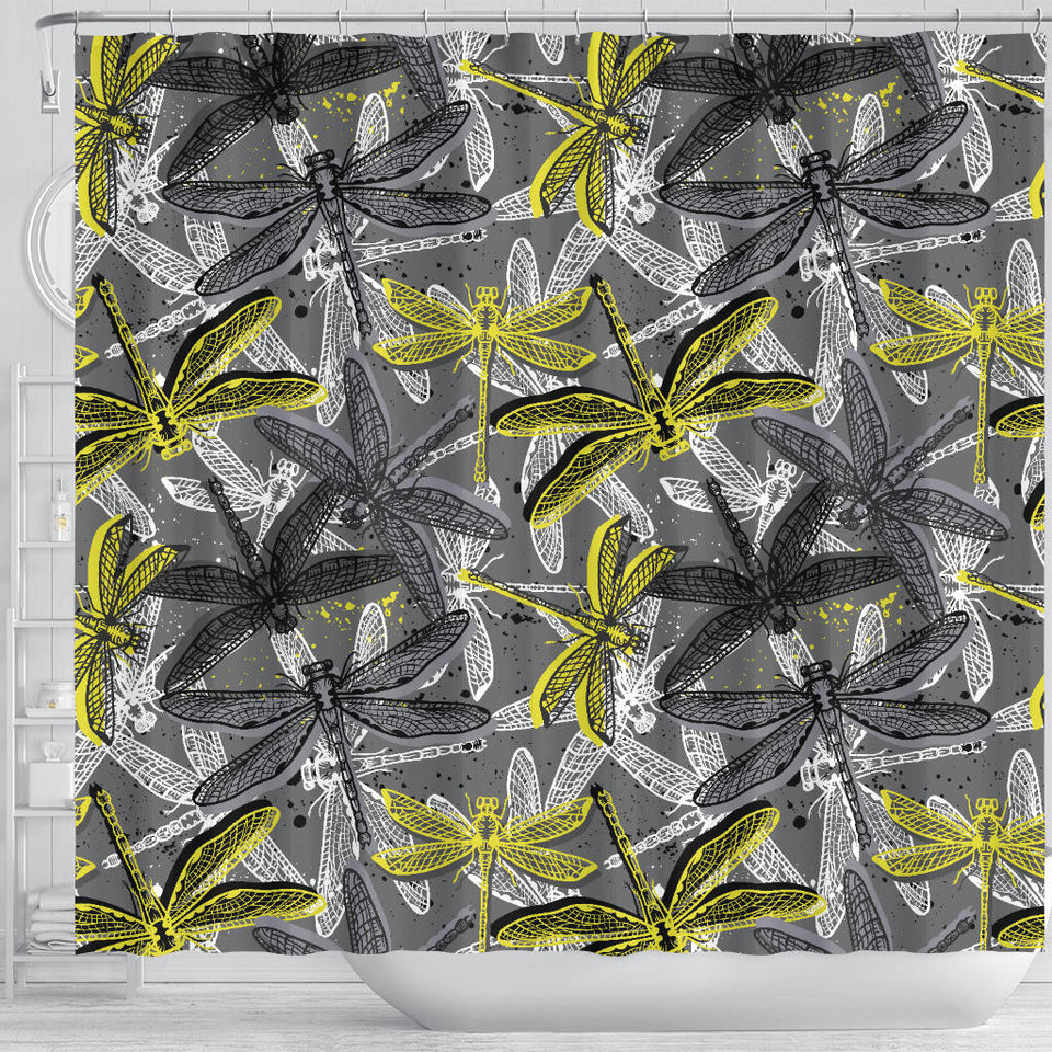 Hand Drawn Dragonfly Pattern Shower Curtain Fulfilled In US