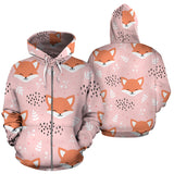 Cute Fox Pattern Pink Background Zip Up Hoodie