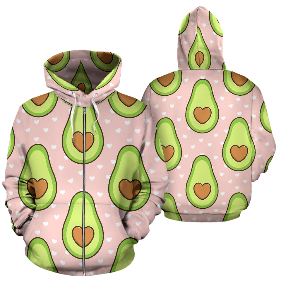 Avocado Heart Pink Background Zip Up Hoodie