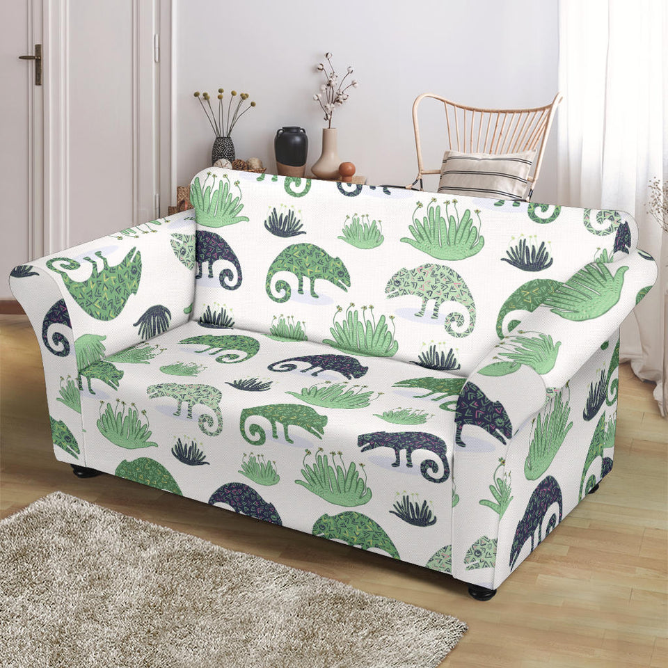 Chameleon Lizard Succulent Plant Pattern Loveseat Couch Slipcover