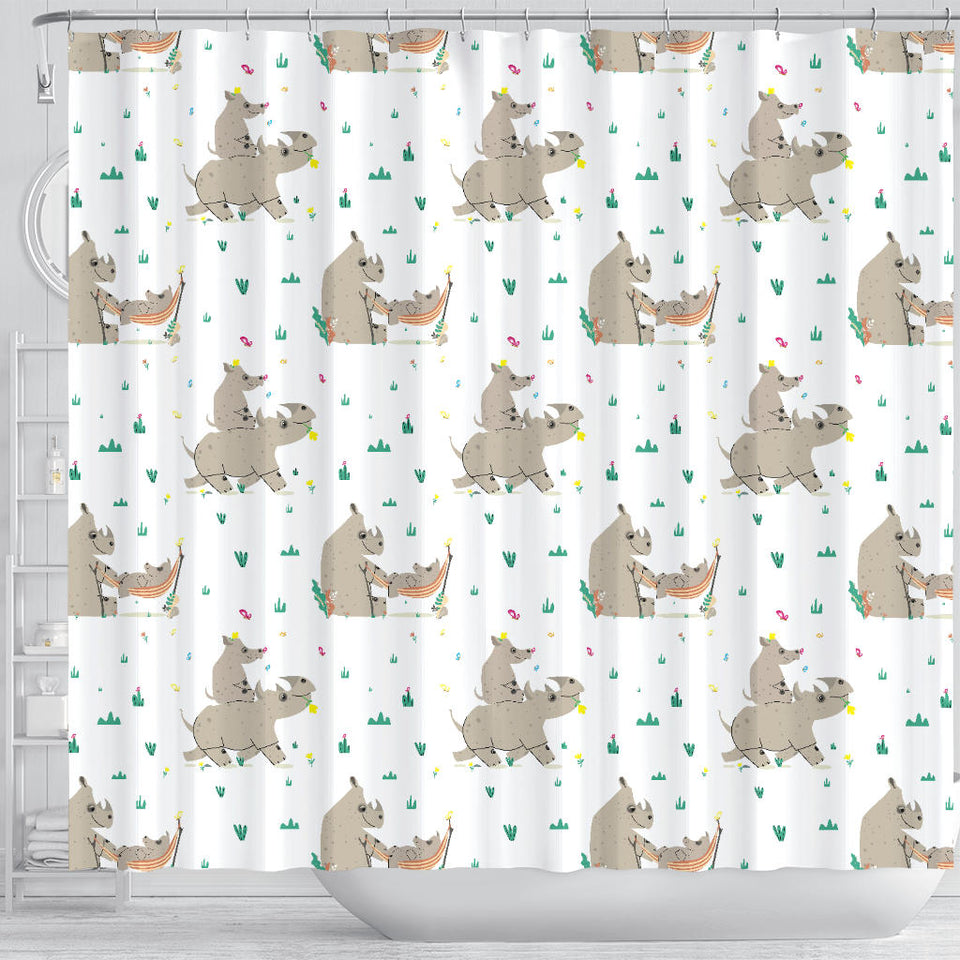 Cute Rhino Pattern Background Shower Curtain Fulfilled In US
