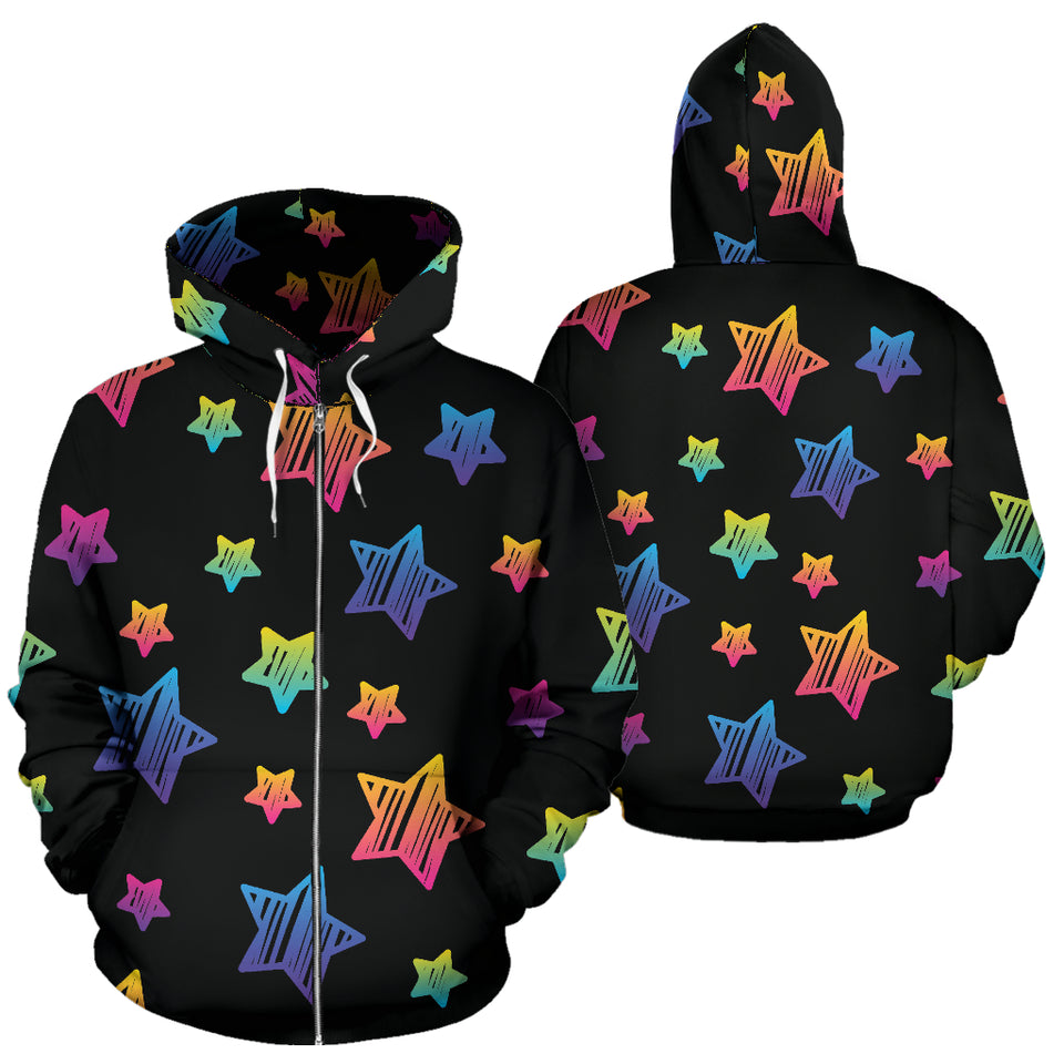 Colorful Star Pattern Zip Up Hoodie