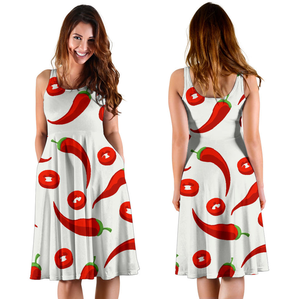 Chili Pattern Sleeveless Midi Dress