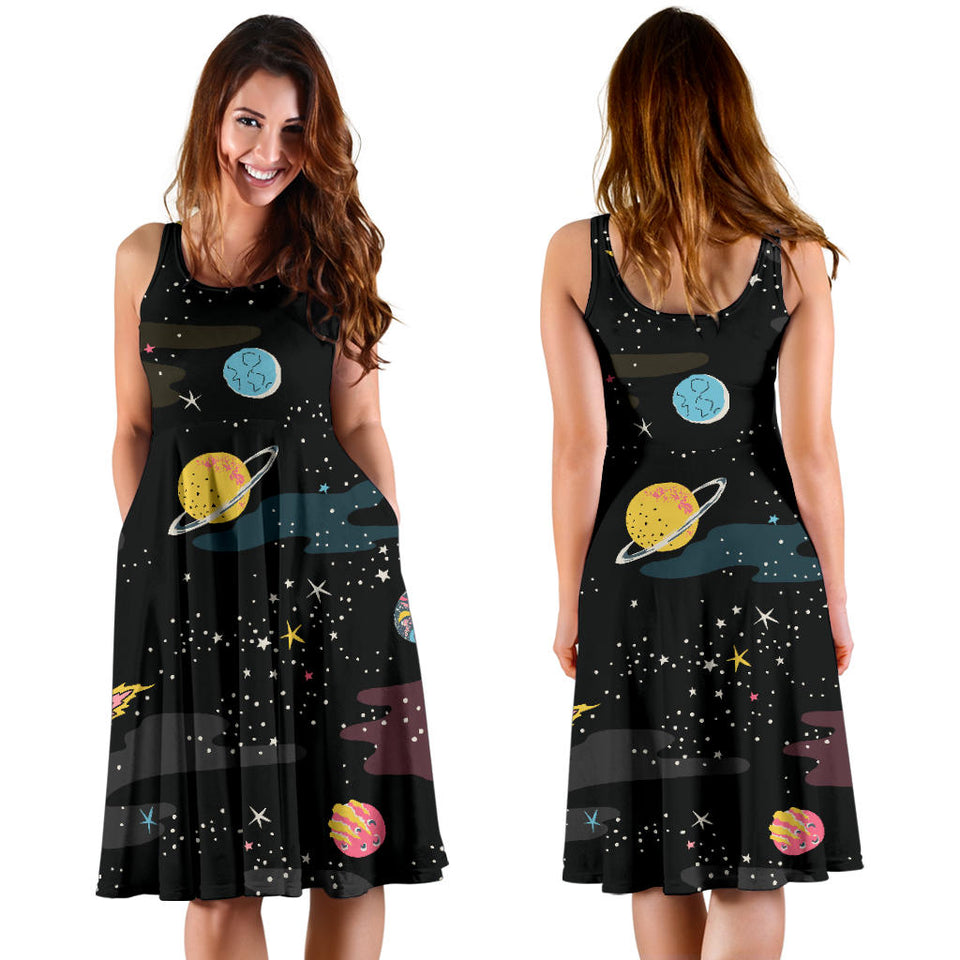 Space Pattern Sleeveless Midi Dress