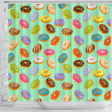 Colorful Donut Pattern Green Background Shower Curtain Fulfilled In US