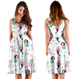 Cute Mermaid Dolphin Fish Starfish Pattern Sleeveless Midi Dress