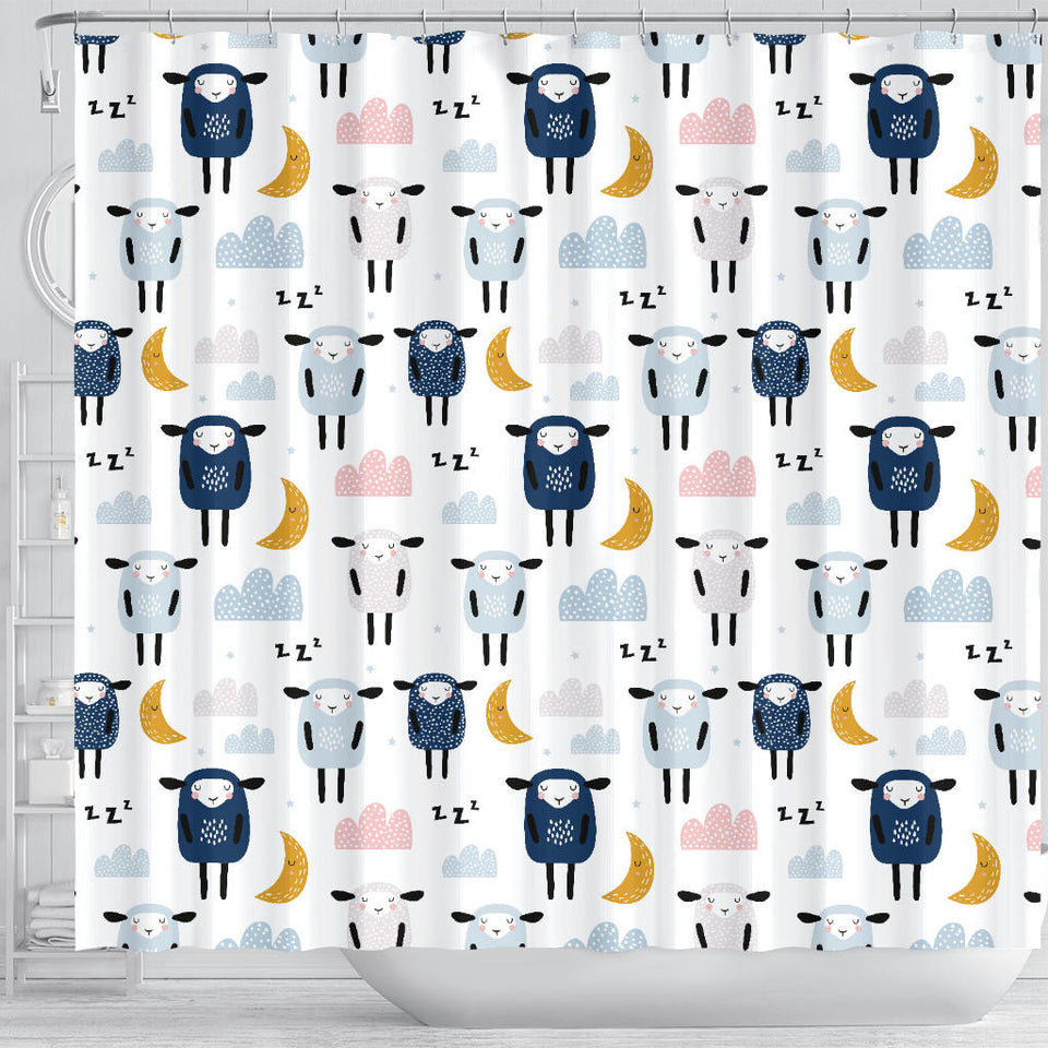 Cute Sleeping Sheep Moon Cloud Pattern Shower Curtain Fulfilled In US