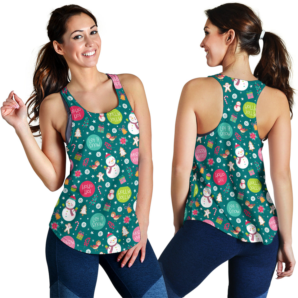 Snowman bird decorative elements christmas pattern Women Racerback Tank Top