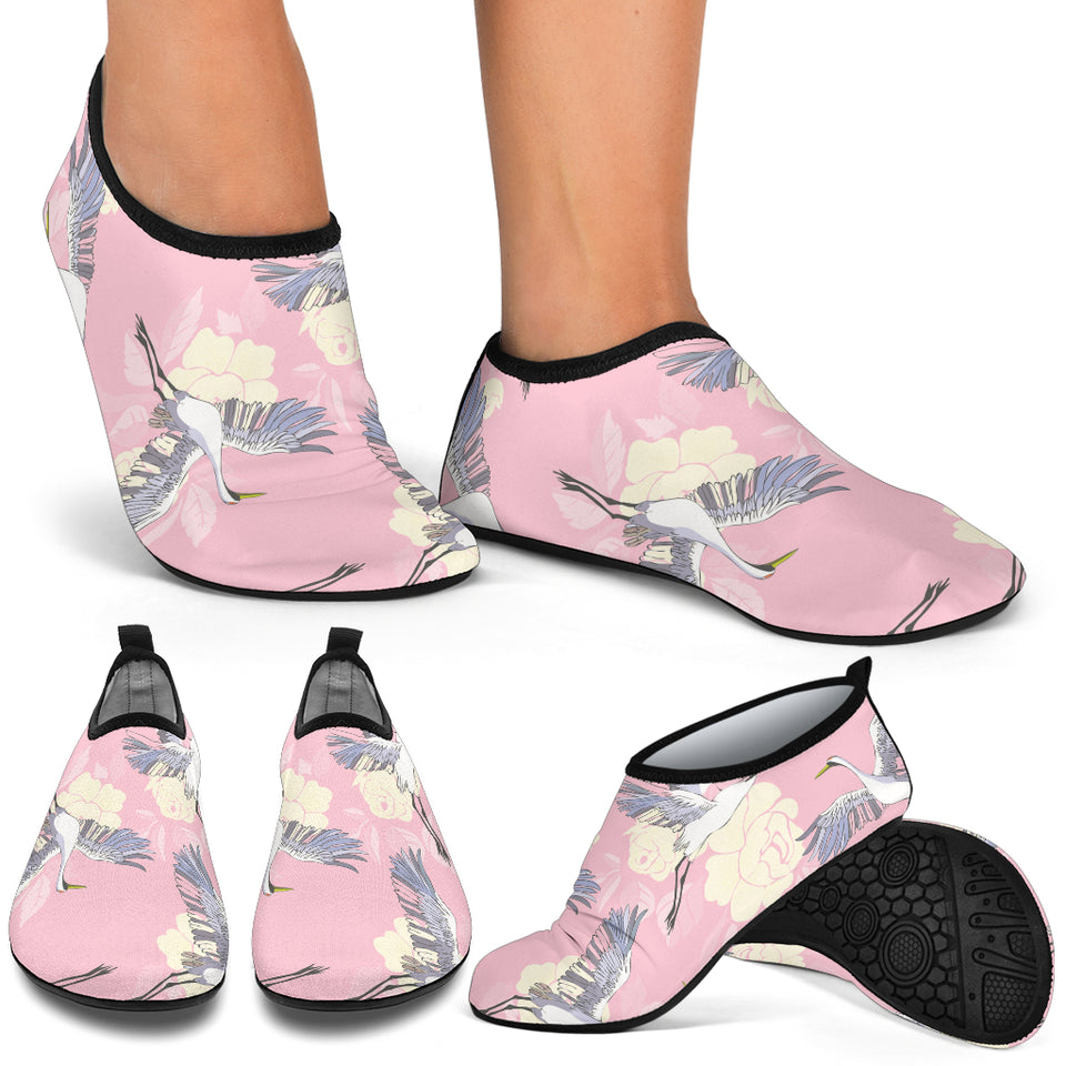 Japanese Crane Rose Pattern Aqua Shoes