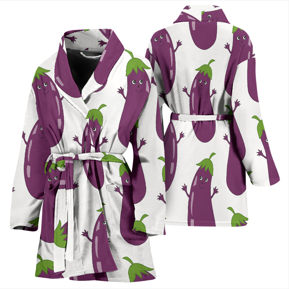 Eggplant Pattern Print Design 01 Women's Bathrobe