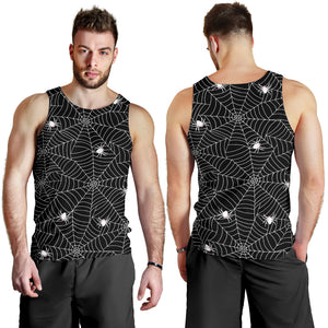 Spider web design pattern Black background white cobweb Men Tank Top