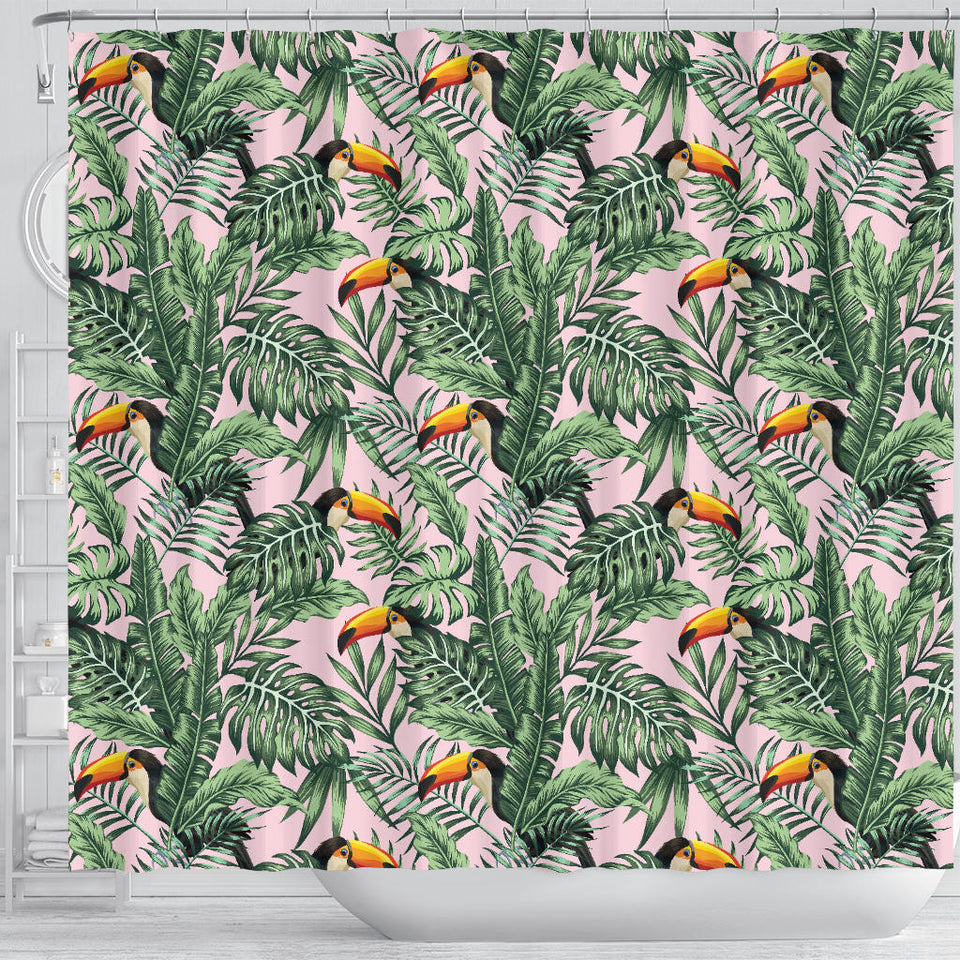 Toucan Tropical Green Jungle Palm Pattern Shower Curtain Fulfilled In US