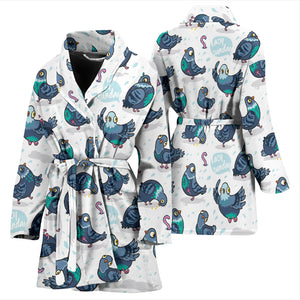 Pigeon Pattern Print Design 02 Women's Bathrobe