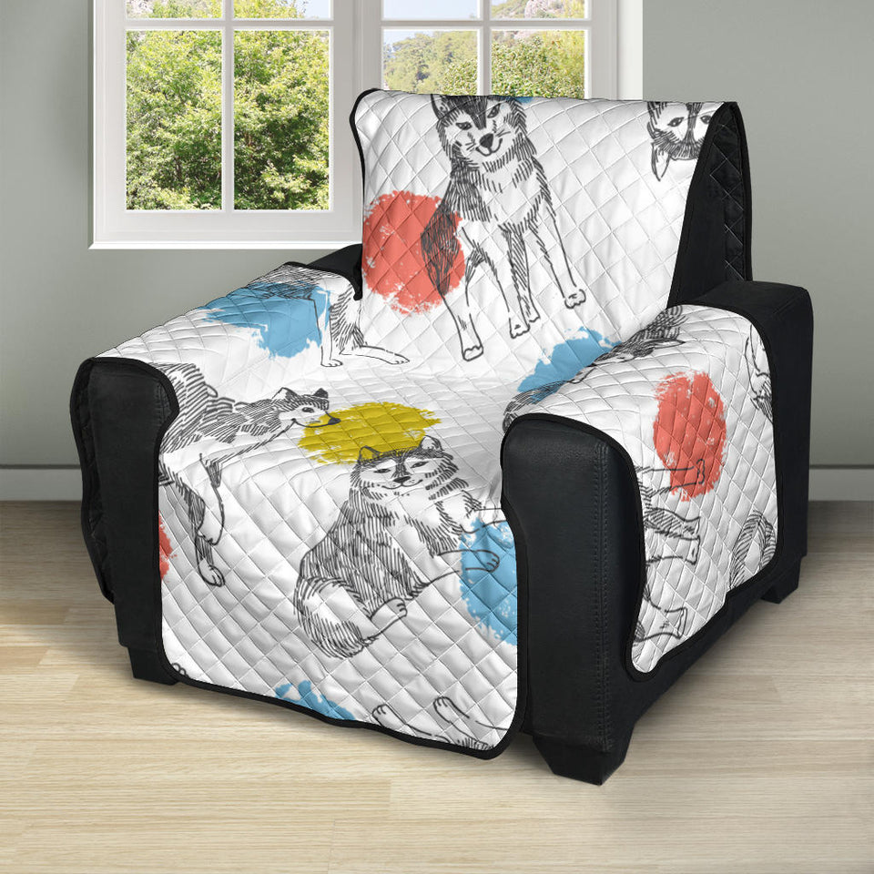 Siberian husky and colorful circle pattern Recliner Cover Protector