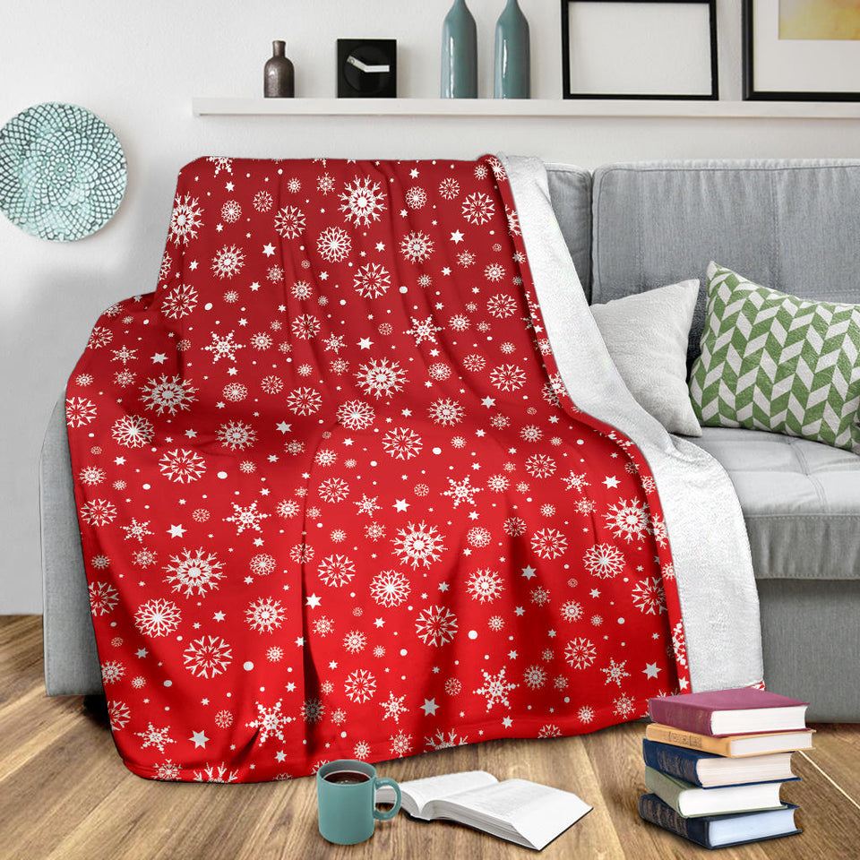 Snowflake Pattern Red Background Premium Blanket