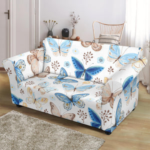 Blue Butterfly Pattern Loveseat Couch Slipcover