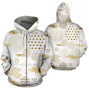 Beautiful Gold Japanese Pattern Zip Up Hoodie