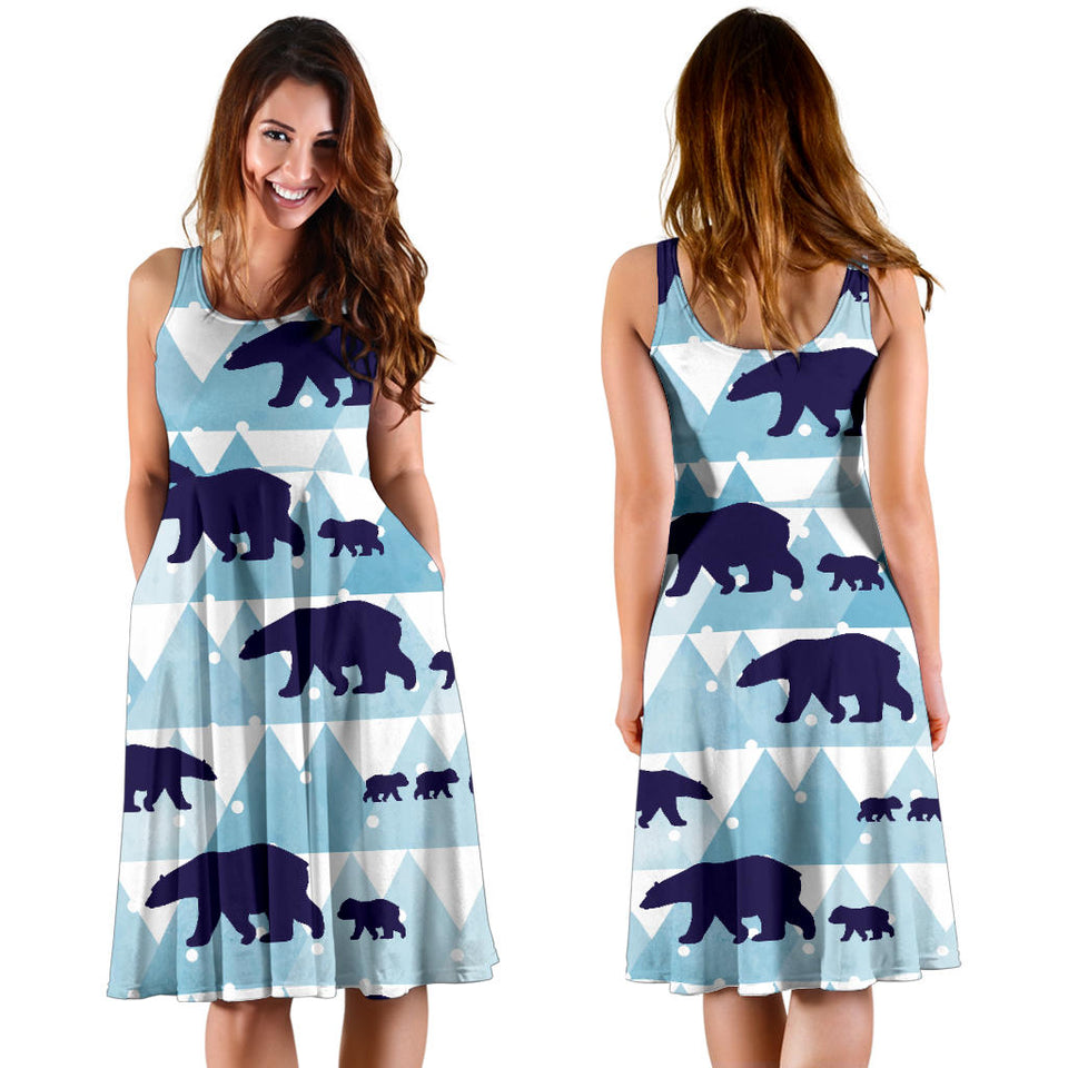 Polar Bear Winter Snow Pattern Sleeveless Midi Dress