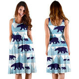 Polar Bear Winter Snow Pattern Sleeveless Midi Dress