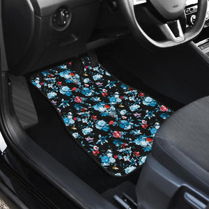 Skull Flower Roses Leave Pattern Front Car Mats