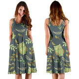 Cute Owls Leaves Pattern Sleeveless Midi Dress