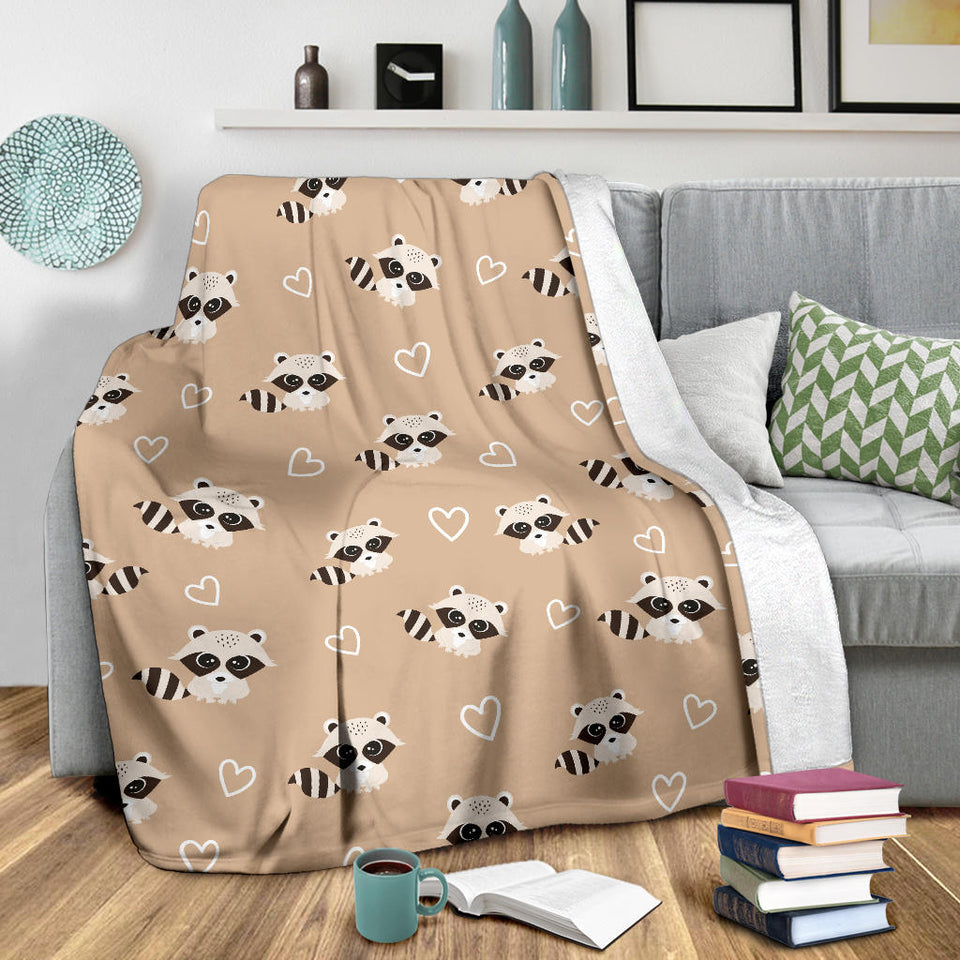 Cute Raccoon Heart Pattern Premium Blanket