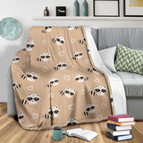 Cute Raccoon Heart Pattern Premium Blanket