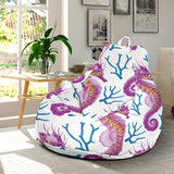 Purple Seahorse Blue Coral Pattern Bean Bag Cover