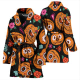 Pumpkin Flowers Spiderweb Halloween Theme Women'S Bathrobe