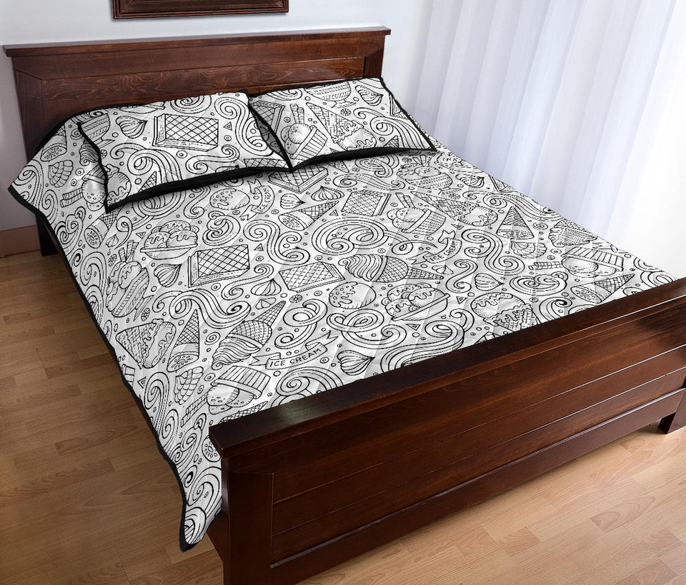 Cartoon hand drawn ice cream black white Quilt Bed Set