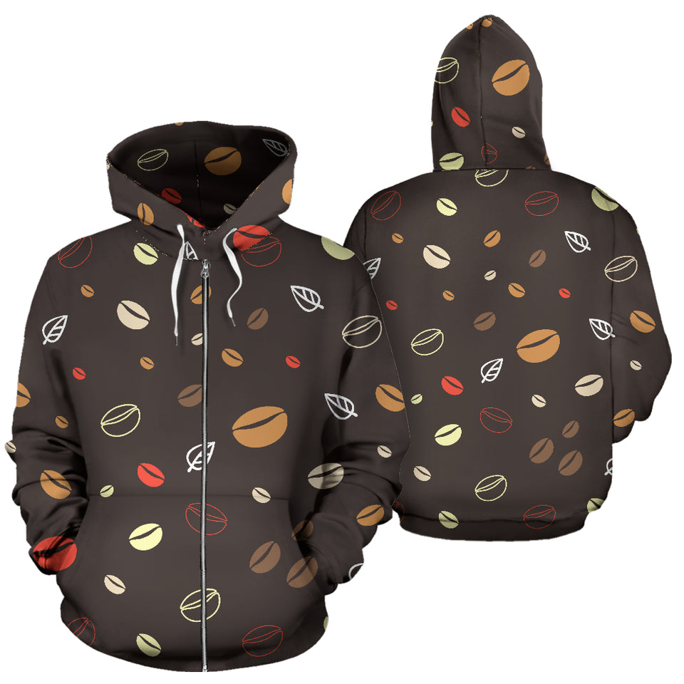 Coffee Bean Leave Pattern Zip Up Hoodie