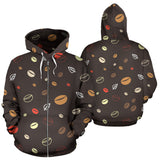 Coffee Bean Leave Pattern Zip Up Hoodie