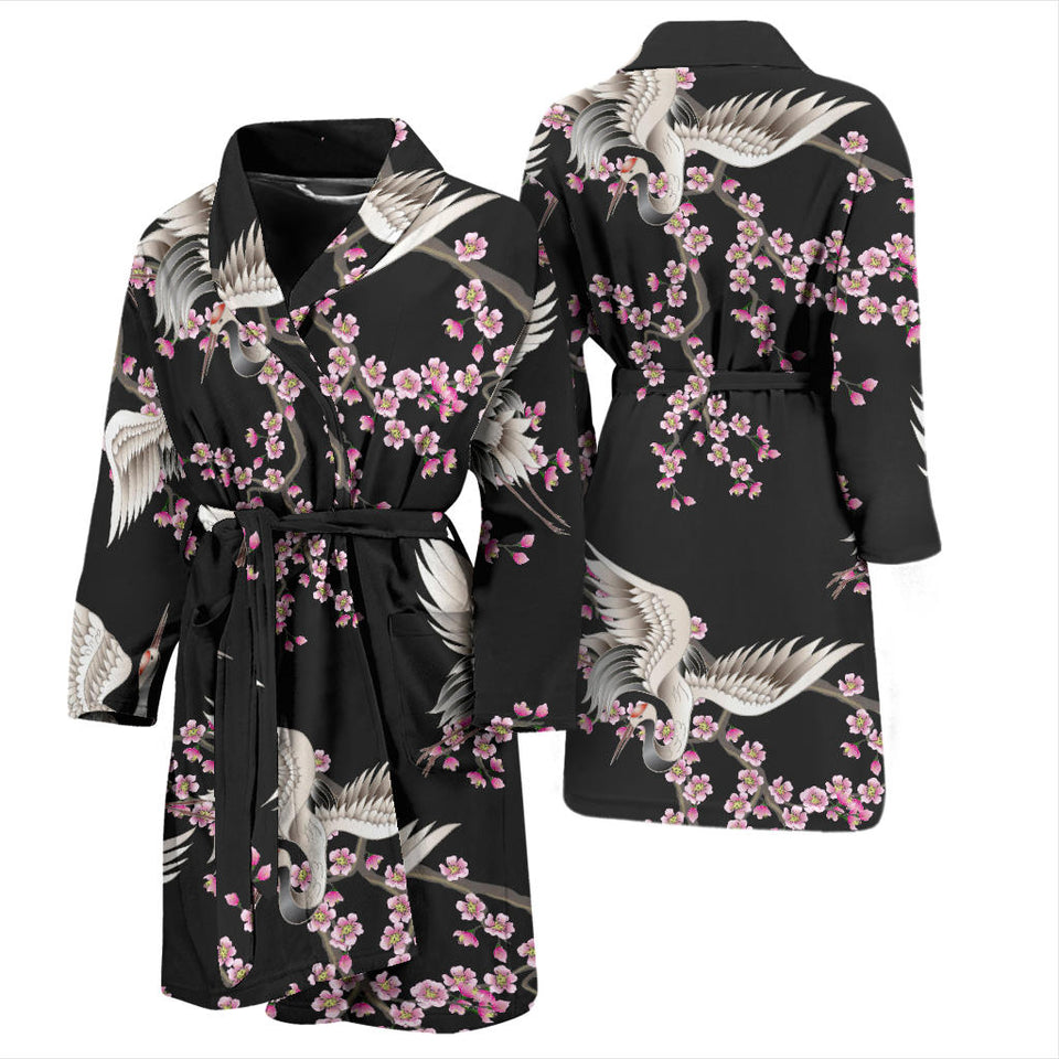 Japanese Crane Pink Sakura Pattern Men'S Bathrobe