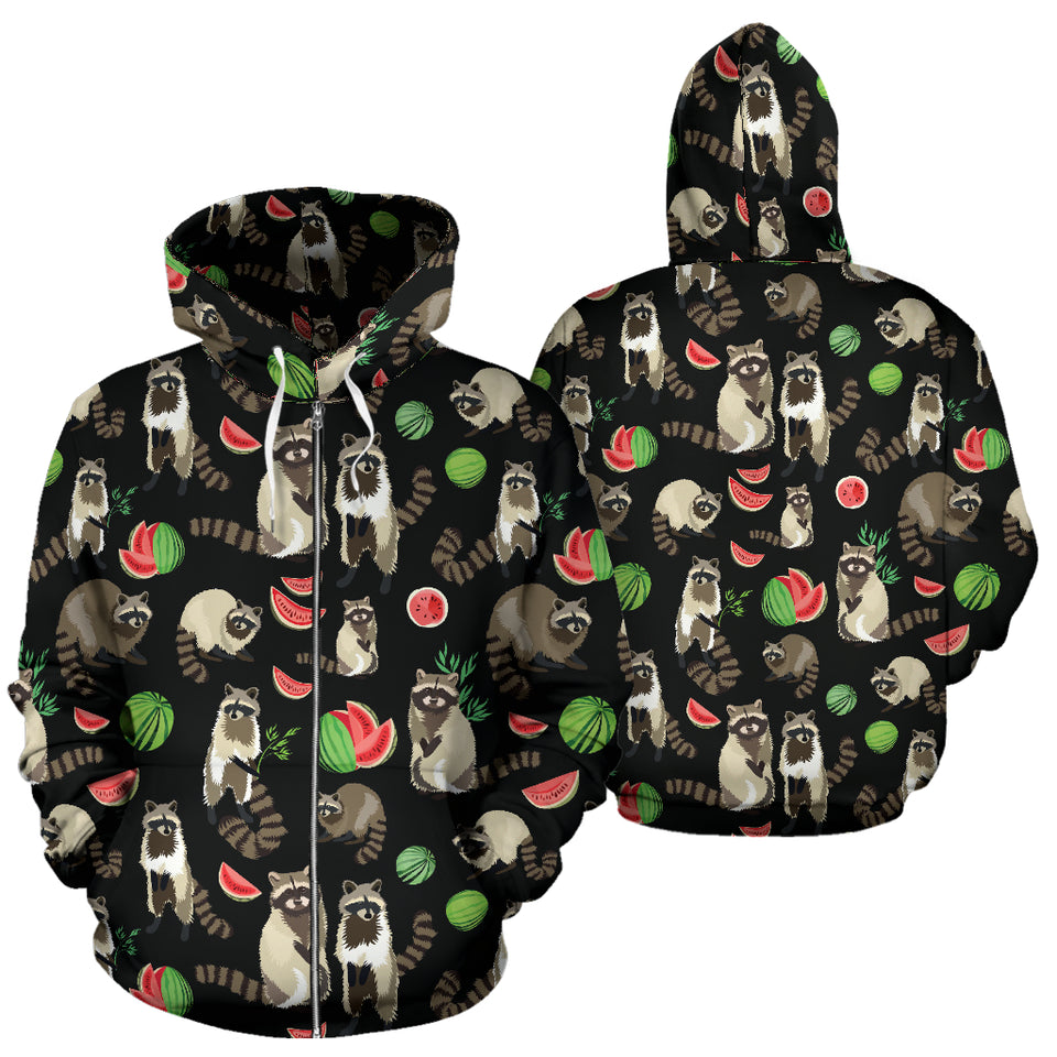 Raccoon Watermelon Pattern Zip Up Hoodie