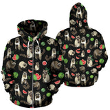 Raccoon Watermelon Pattern Zip Up Hoodie