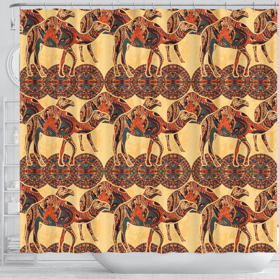 Camel Polynesian Tribal Design Pattern Shower Curtain Fulfilled In US