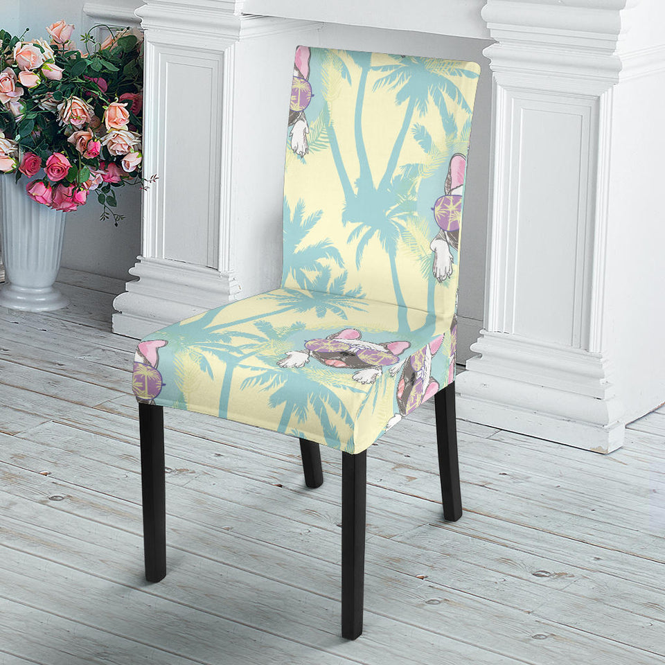 French Bulldog Hawaii Blackground Dining Chair Slipcover