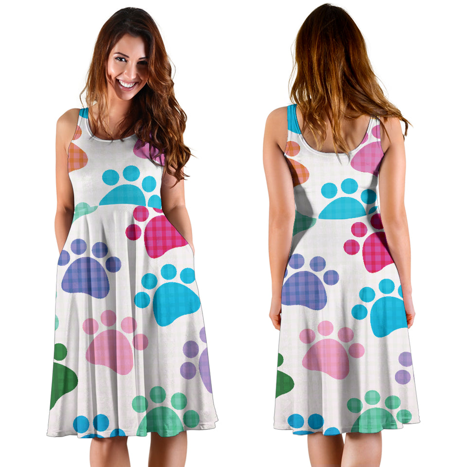 Dog Paws Pattern Print Design 01 Sleeveless Midi Dress